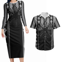 Mabuhay Philippines Festival Couples Matching Long Sleeve Bodycon Dress and Hawaiian Shirt Filipino Map Black White Igorot Pattern LT14 Black - Polynesian Pride