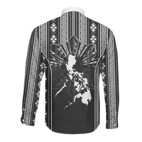 Mabuhay Philippines Festival Long Sleeve Button Shirt Filipino Map Black White Igorot Pattern LT14 - Polynesian Pride