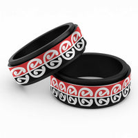 New Zealand Mangopare Kowhaiwhai Motif Spinner Ring LT14 Black Red - Polynesian Pride