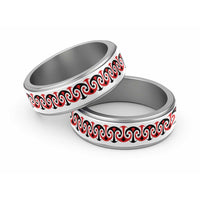 New Zealand Ngutu Kaka Kowhaiwhai Motif Classic Ring LT14 Sliver Red - Polynesian Pride