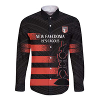 Custom New Caledonia Football Long Sleeve Button Shirt Allez Les Cagous Polynesian Pattern LT14 Unisex Black - Polynesian Pride