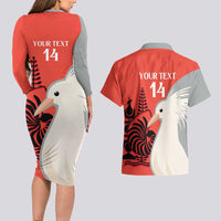 Custom Nouvelle-Caledonie Football Couples Matching Long Sleeve Bodycon Dress and Hawaiian Shirt Allez Les Cagous Simple Style