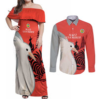 Custom Nouvelle-Caledonie Football Couples Matching Off Shoulder Maxi Dress and Long Sleeve Button Shirt Allez Les Cagous Simple Style LT14 Red - Polynesian Pride