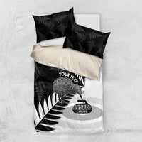 New Zealand Silver Fern Curling Personalised Bedding Set Aotearoa Kiwi Ponga Black White Version - Polynesian Pride