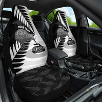 New Zealand Silver Fern Curling Personalised Car Seat Cover Aotearoa Kiwi Ponga Black White Version - Polynesian Pride
