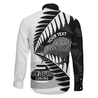 New Zealand Silver Fern Curling Personalised Family Matching Long Sleeve Bodycon Dress and Hawaiian Shirt Aotearoa Kiwi Ponga Black White Version - Polynesian Pride