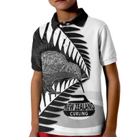 New Zealand Silver Fern Curling Personalised Kid Polo Shirt Aotearoa Kiwi Ponga Black White Version - Polynesian Pride