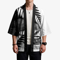 New Zealand Silver Fern Curling Personalised Kimono Aotearoa Kiwi Ponga Black White Version - Polynesian Pride