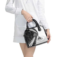 New Zealand Silver Fern Curling Personalised Shoulder Handbag Aotearoa Kiwi Ponga Black White Version - Polynesian Pride