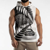 New Zealand Silver Fern Curling Personalised Sleeveless Hoodie Aotearoa Kiwi Ponga Black White Version - Polynesian Pride