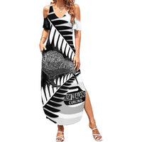 New Zealand Silver Fern Curling Personalised Summer Maxi Dress Aotearoa Kiwi Ponga Black White Version - Polynesian Pride