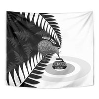 New Zealand Silver Fern Curling Personalised Tapestry Aotearoa Kiwi Ponga Black White Version - Polynesian Pride