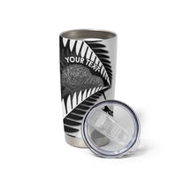 New Zealand Silver Fern Curling Personalised Tumbler Cup Aotearoa Kiwi Ponga Black White Version - Polynesian Pride
