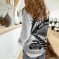 New Zealand Silver Fern Curling Personalised Women Casual Shirt Aotearoa Kiwi Ponga Black White Version - Polynesian Pride