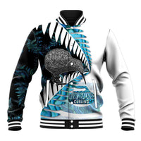 New Zealand Silver Fern Curling Personalised Baseball Jacket Aotearoa Kiwi Ponga Paua Shell Version - Polynesian Pride