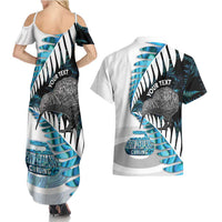 New Zealand Silver Fern Curling Personalised Couples Matching Summer Maxi Dress and Hawaiian Shirt Aotearoa Kiwi Ponga Paua Shell Version - Polynesian Pride