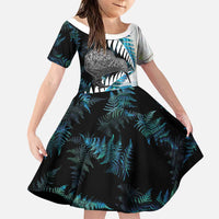 New Zealand Silver Fern Curling Personalised Family Matching Mermaid Dress and Hawaiian Shirt Aotearoa Kiwi Ponga Paua Shell Version LT14 Daughter's Dress Black - Polynesian Pride