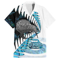 New Zealand Silver Fern Curling Personalised Family Matching Mermaid Dress and Hawaiian Shirt Aotearoa Kiwi Ponga Paua Shell Version LT14 Dad's Shirt - Short Sleeve Black - Polynesian Pride