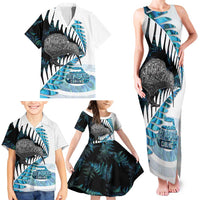 New Zealand Silver Fern Curling Personalised Family Matching Tank Maxi Dress and Hawaiian Shirt Aotearoa Kiwi Ponga Paua Shell Version - Polynesian Pride