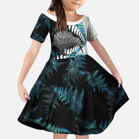New Zealand Silver Fern Curling Personalised Kid Short Sleeve Dress Aotearoa Kiwi Ponga Paua Shell Version - Polynesian Pride
