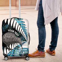 New Zealand Silver Fern Curling Personalised Luggage Cover Aotearoa Kiwi Ponga Paua Shell Version LT14 Black - Polynesian Pride