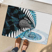 New Zealand Silver Fern Curling Personalised Rubber Doormat Aotearoa Kiwi Ponga Paua Shell Version - Polynesian Pride
