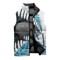 New Zealand Silver Fern Curling Personalised Sleeveless Puffer Jacket Aotearoa Kiwi Ponga Paua Shell Version - Polynesian Pride