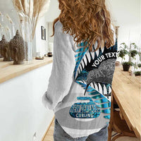 New Zealand Silver Fern Curling Personalised Women Casual Shirt Aotearoa Kiwi Ponga Paua Shell Version - Polynesian Pride