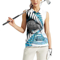 New Zealand Silver Fern Curling Personalised Women Sleeveless Polo Shirt Aotearoa Kiwi Ponga Paua Shell Version - Polynesian Pride