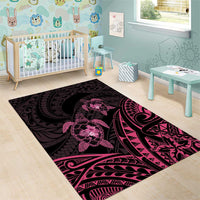 Pink Black Polynesia Floral Sea Turtle Area Rug - Polynesian Pride