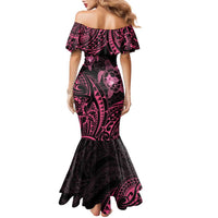 Pink Black Polynesia Floral Sea Turtle Family Matching Mermaid Dress and Hawaiian Shirt - Polynesian Pride