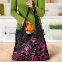 Pink Black Polynesia Floral Sea Turtle Grocery Bag LT14 - Polynesian Pride