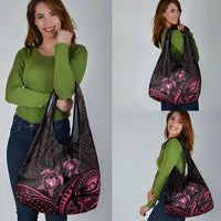 Pink Black Polynesia Floral Sea Turtle Grocery Bag LT14 - Polynesian Pride