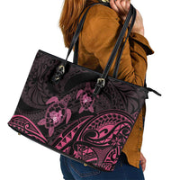 Pink Black Polynesia Floral Sea Turtle Leather Tote Bag - Polynesian Pride