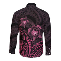 Pink Black Polynesia Floral Sea Turtle Long Sleeve Button Shirt - Polynesian Pride