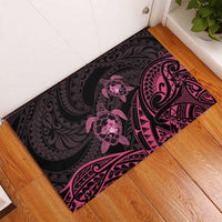 Pink Black Polynesia Floral Sea Turtle Rubber Doormat - Polynesian Pride