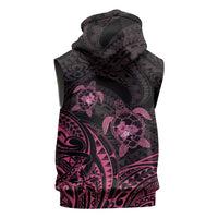 Pink Black Polynesia Floral Sea Turtle Sleeveless Hoodie - Polynesian Pride