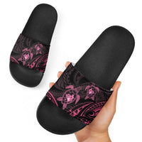 Pink Black Polynesia Floral Sea Turtle Slide Sandals - Polynesian Pride