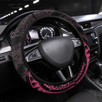 Pink Black Polynesia Floral Sea Turtle Steering Wheel Cover - Polynesian Pride