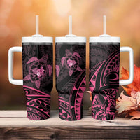 Pink Black Polynesia Floral Sea Turtle Tumbler With Handle - Polynesian Pride
