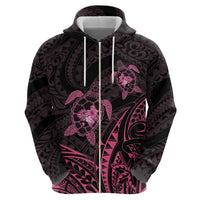 Pink Black Polynesia Floral Sea Turtle Zip Hoodie - Polynesian Pride