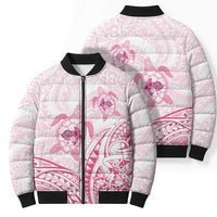 Pink White Polynesia Floral Sea Turtle Bomber Puffer Jacket - Polynesian Pride