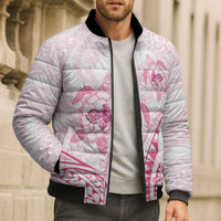 Pink White Polynesia Floral Sea Turtle Bomber Puffer Jacket - Polynesian Pride