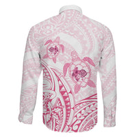 Pink White Polynesia Floral Sea Turtle Family Matching Off Shoulder Short Dress and Hawaiian Shirt - Polynesian Pride