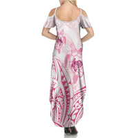 Pink White Polynesia Floral Sea Turtle Family Matching Summer Maxi Dress and Hawaiian Shirt - Polynesian Pride