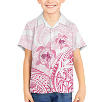 Pink White Polynesia Floral Sea Turtle Family Matching Summer Maxi Dress and Hawaiian Shirt - Polynesian Pride