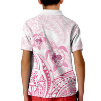 Pink White Polynesia Floral Sea Turtle Kid Polo Shirt - Polynesian Pride