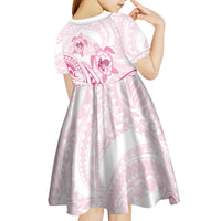 Pink White Polynesia Floral Sea Turtle Kid Short Sleeve Dress - Polynesian Pride