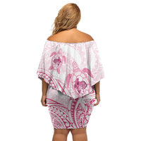 Pink White Polynesia Floral Sea Turtle Off Shoulder Short Dress - Polynesian Pride