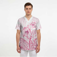 Pink White Polynesia Floral Sea Turtle Scrub Top - Polynesian Pride